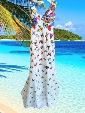 NWT Woman's Formal Gown Multicolored Butterflies & Rhinestones Size 10, Superb